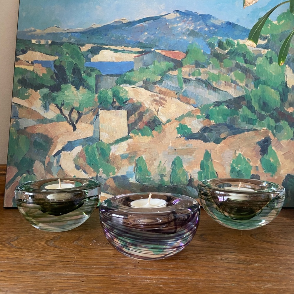 Kosta Boda Sweden Crystal Atoll Votive Tea Light Candle Holder Green Purple 3